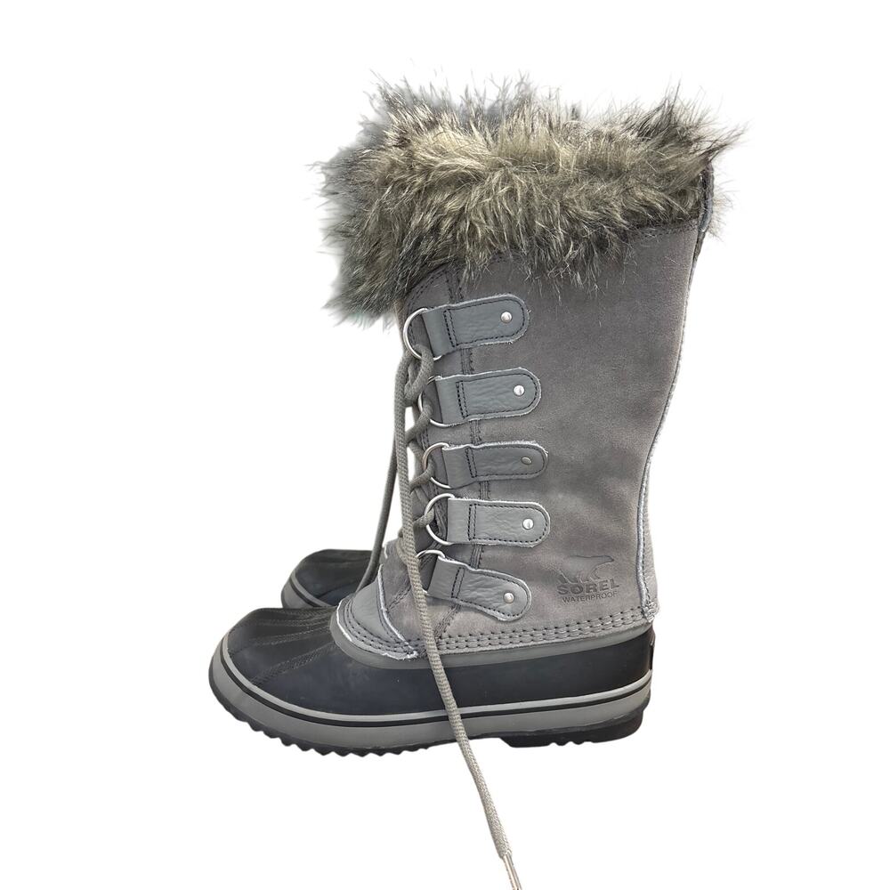 Sorel Gray and Black Fur Trimmed High Lace Up Boots Sz 8.5